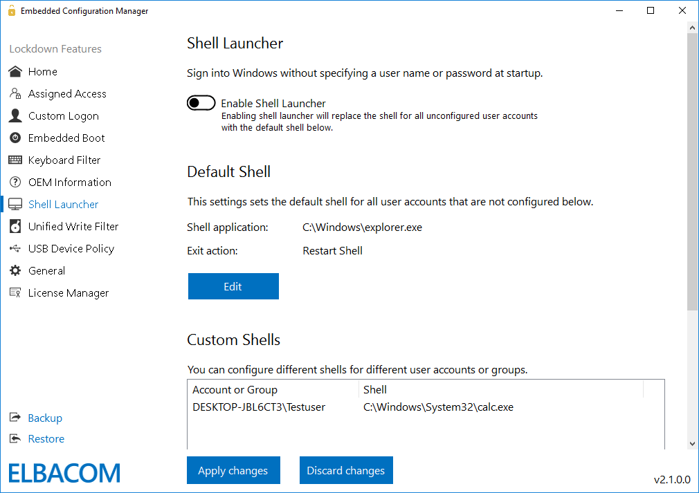 Shell Launcher Configuration