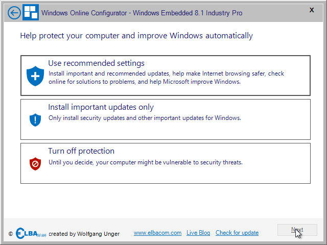 Windows Online Configurator Screenshot
