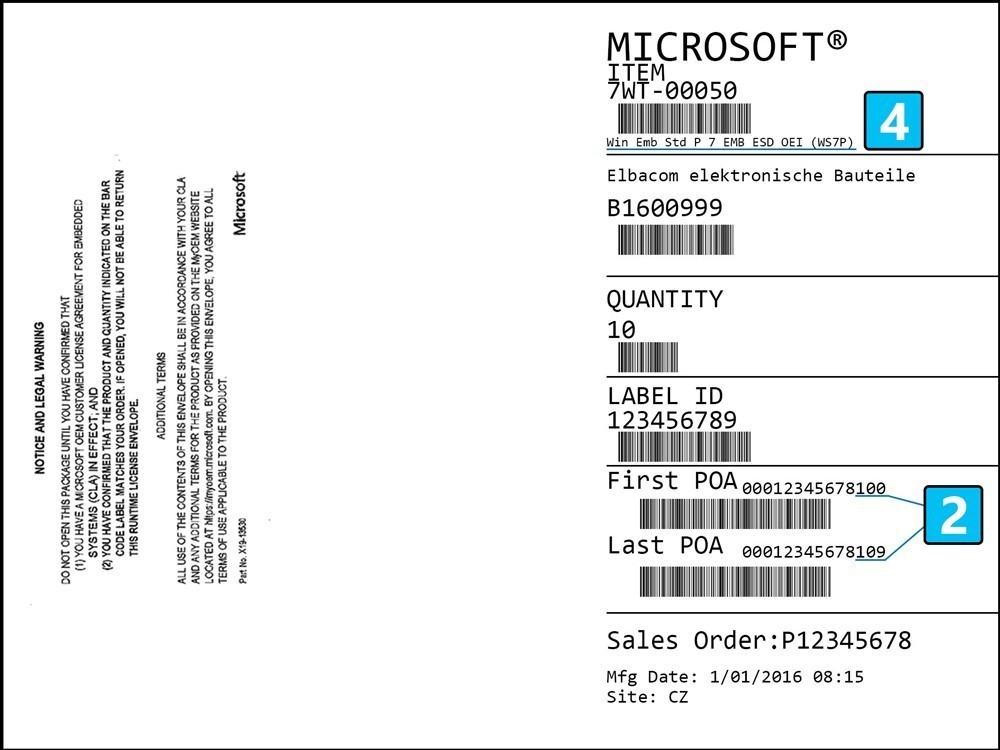 COA-leveranskuvert med produktinformation